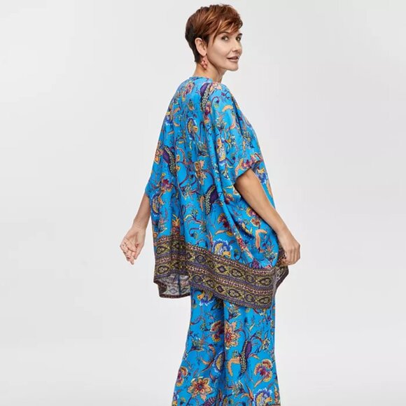 JM Collection Open Front Kimono Cardigan Linen Blend Jacquard Print Sz 1X B33 - Picture 2 of 14